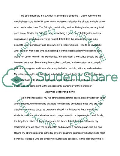 Situational Leadership Style Self-Assessment