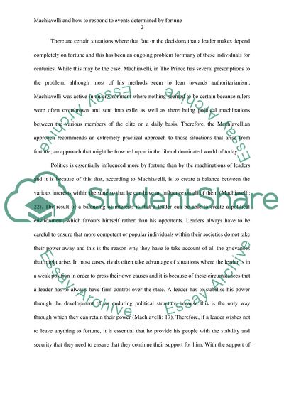 Machiavelli and How to Respond to Events Determined by Fortune