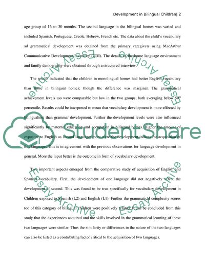 Development in Bilingual Children