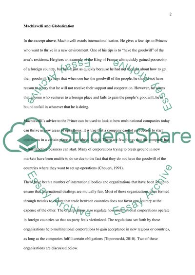 Machiavelli Prince and Contemporary Issues Concerning Globalization