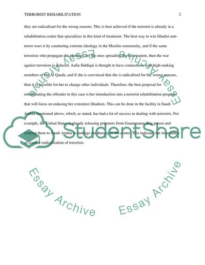 Aafia Siddiqui - Terrorist - Future Recommendations