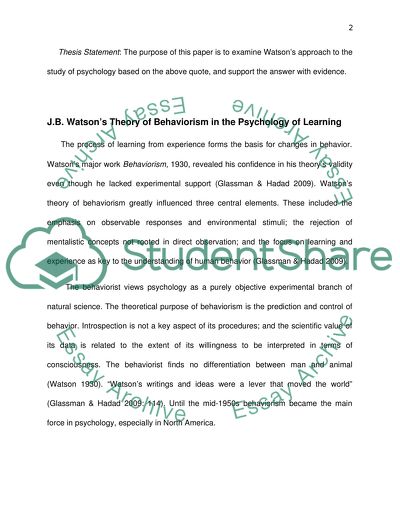John Watsons Approach to the Study of Psychology