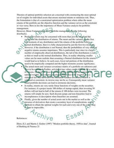 The role of mean variance analysis in the area of portfolio management