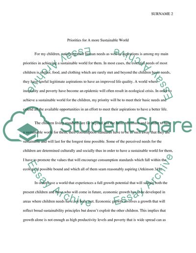 Priorities for A more Sustainable World