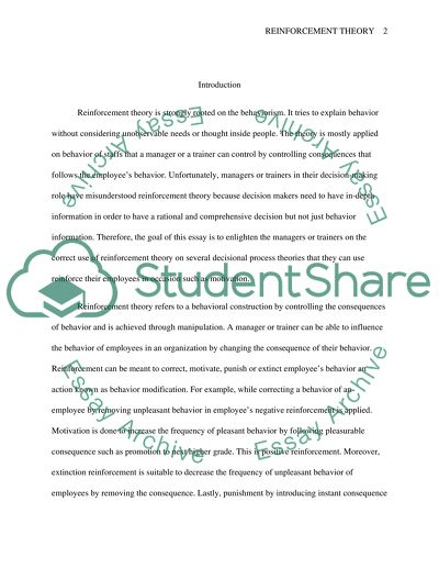 Reinforcement Theory as in Decisional Process Theories