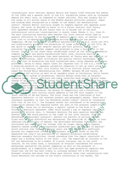 International Joint Venture: General Motors and Toyota (1983)