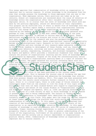 The Impact of Organisational Learning on the Creation and Communication of Knowledge