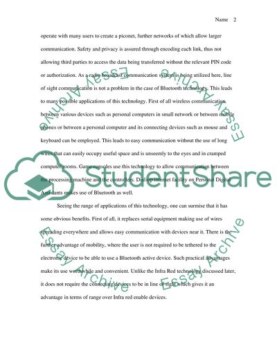 Comparing Bluetooth and Infrared with Cable Based Communication