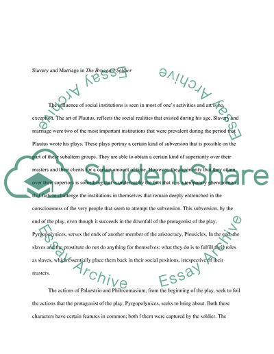 Slavery and Marriage in The Braggart Soldier