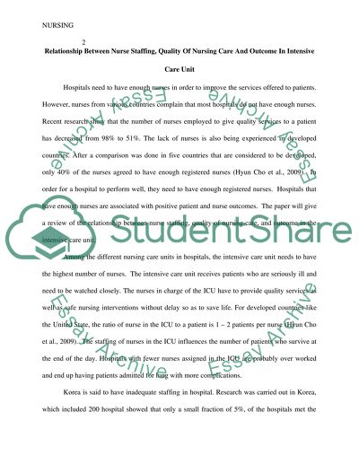 Relationship Between Nurse Staffing and Outcome in Intensive Care Unit