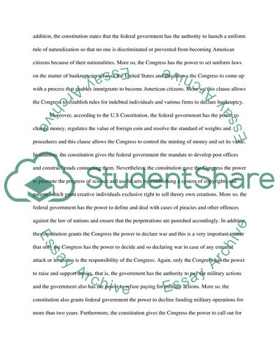 The Specific Powers Vested in the Federal Government by the U.S Constitution