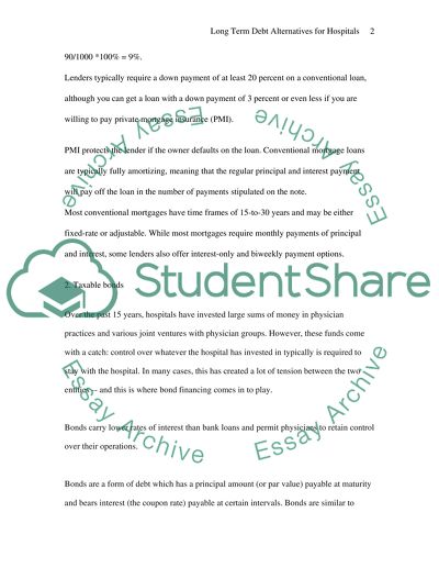 Long term debt alternatives for hospitals