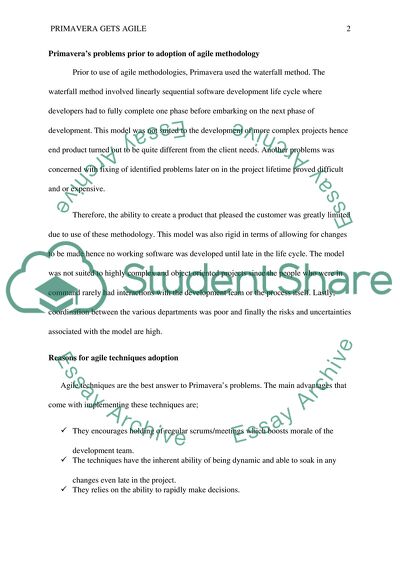 Primaveras Problems Prior to the Adoption of Agile Methodology