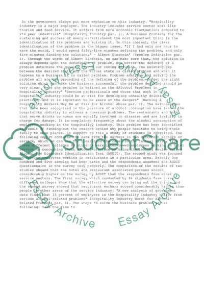 Alcohol Problems in Hospitality Industry