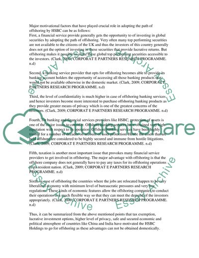 What factors have led to HSBSs offshoring policy What benefits does HSBC gain from this