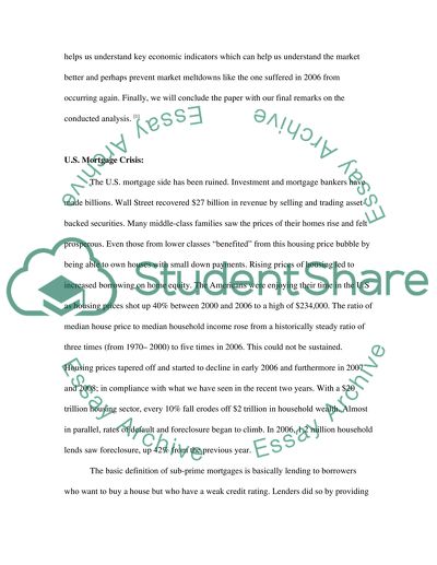 The USA Mortgage Crisis Scenario