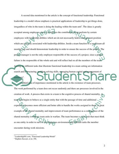 The Concepts of Team Leadership