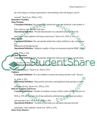 Critical Appraisal on the Model of Impaired Sleep