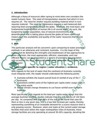 Recommendation report in comparing two water provision methods for an arid region