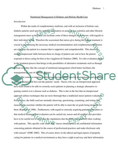 Nutritional Management of Diabetes and Holistic Health Care