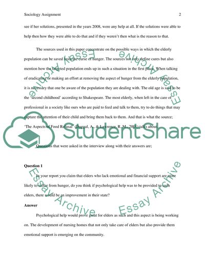 Eradicating Hunger from the Elderly Population