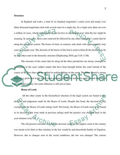 The Hierarchical Structure of the Court System in England and Wales