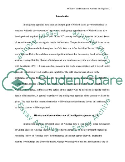 Creation of the Office of the Director of National Intelligence