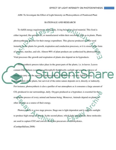 The Effect Of Light Intensity On Photosynthesis Of Pondweed Plant