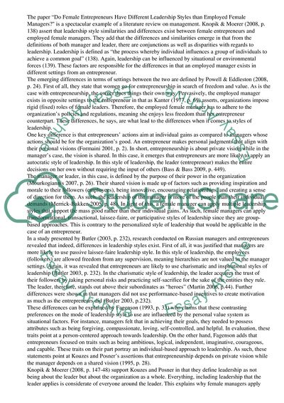 Do female entrepreneurs have different leadership styles than employed female managers