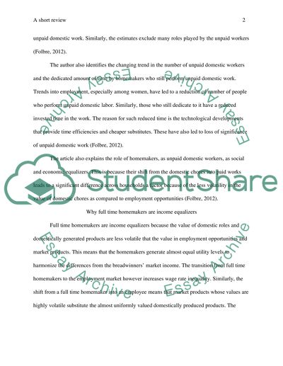 A short review of Nancy Folbre, Valuing Domestic Product New York Times, May 28, 2012