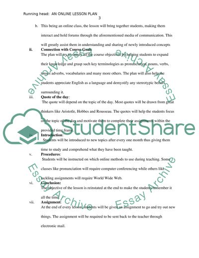 Devise an online lesson