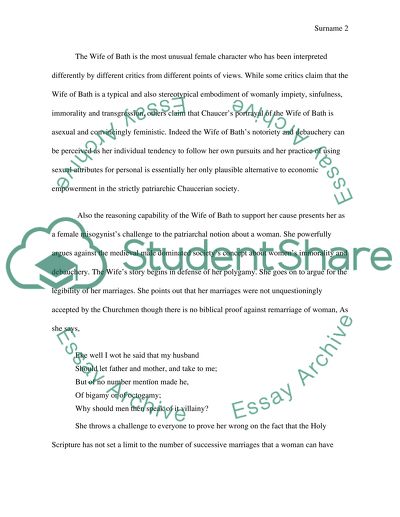 Chausers Wife of Bath is a Female Misgoynist