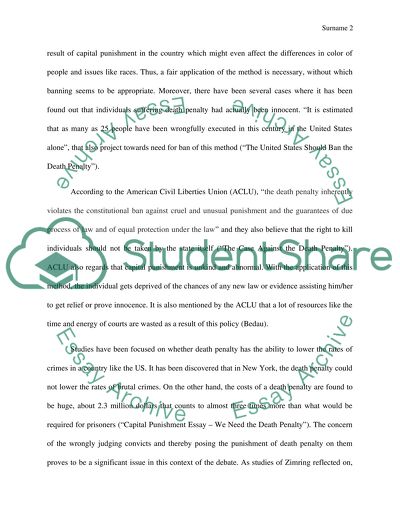 Position Paper: Ban of Capital Punishment in the United States for Convicted Criminals