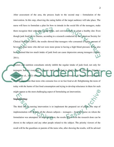 Nursing Intervention to Encourage Healthy Eating Habits among Teenagers