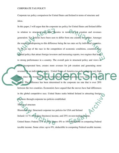 Corporate Tax Policy Comparison Between the United States and Ireland