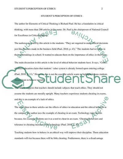 College Students Perception of Ethics