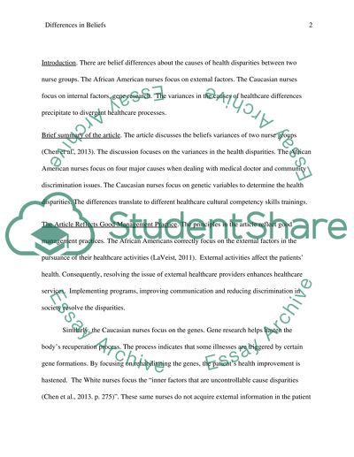 Differences in Beliefs About the Causes of Health Disparties in Black and White Nurses