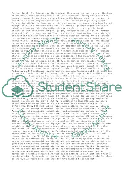 Entrepreneur Paper and Presentation (Minicomputer)