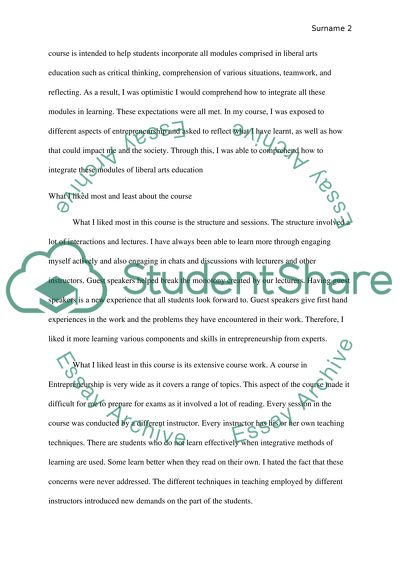 reflective essay on entrepreneurship course