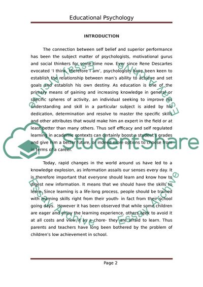 Self-efficacy and Self-regulated Learning in Academy