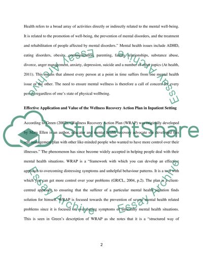 Wellness recovery action plan, self management tool