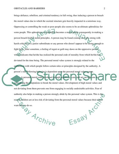 Obstacles and barriers that affect a persons moral values