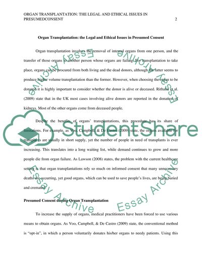 Organ Transplantation - the Legal and Ethical Issues in Presumed Consent