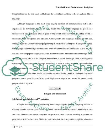 Translation of Culture and Religion