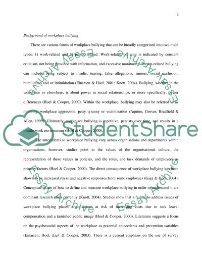 Analysis of Workplace Bullying