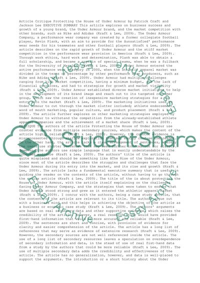 Protecting the House of Under Armour by Patrick Craft and Jackson Lee