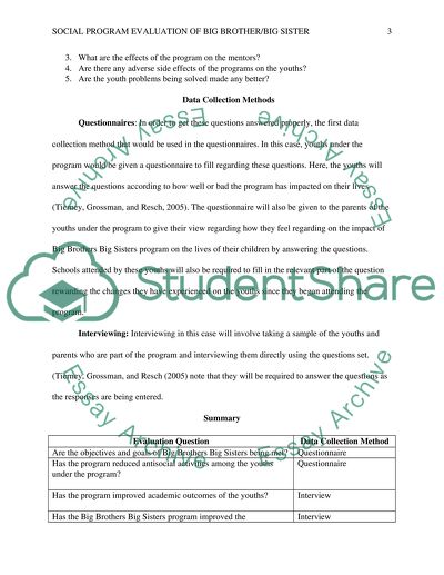 HP3S: Social Program Evaluation of Big Brother/Big Sister