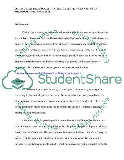 Cutting edge technology that involves thermodynamics or thermodynamics processes