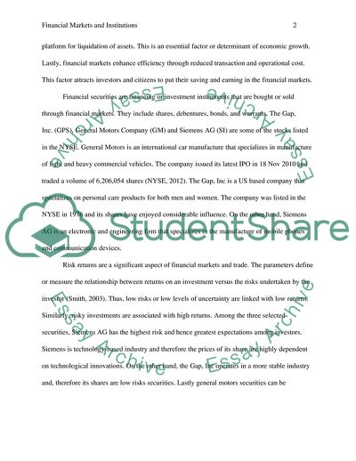 Financial Markets and Institutions Nowadays