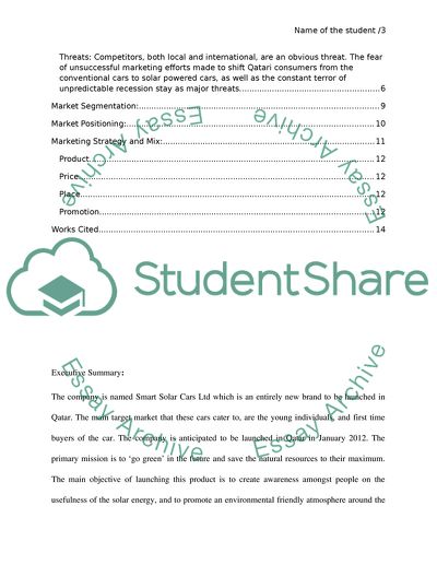 Solar Powered Cars: Marketing Plan